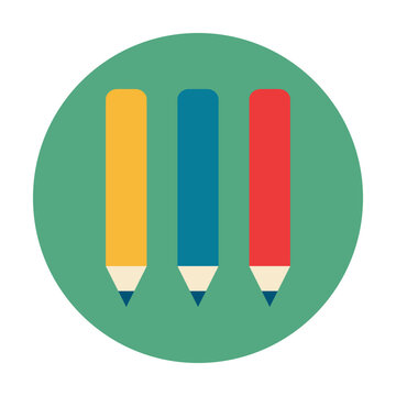 Three Colorful School Pencils Flat Icon Illustration.