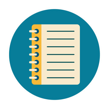 School Spiral Notebook Icon on Blue Circle.