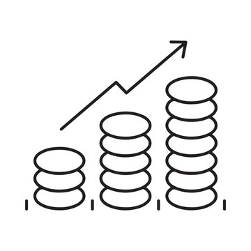 Stacked Coins With Rising Arrow Black Line Silhouette Illustration