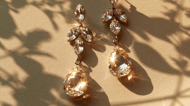 Elegant dangling earrings adorned with shimmering crystals, casting light