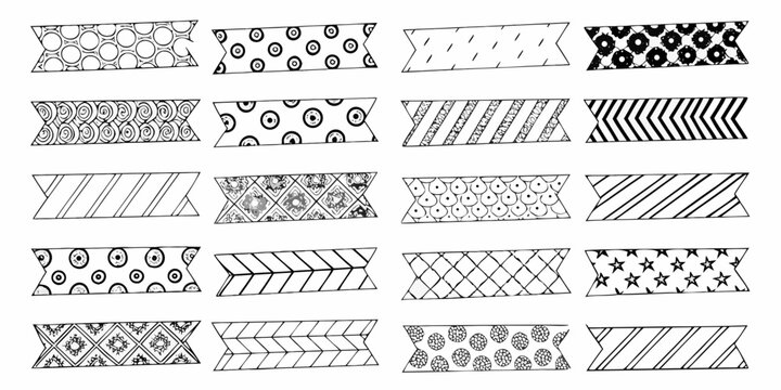Decorative Tape Strips Pattern Black And White Vector Illustration