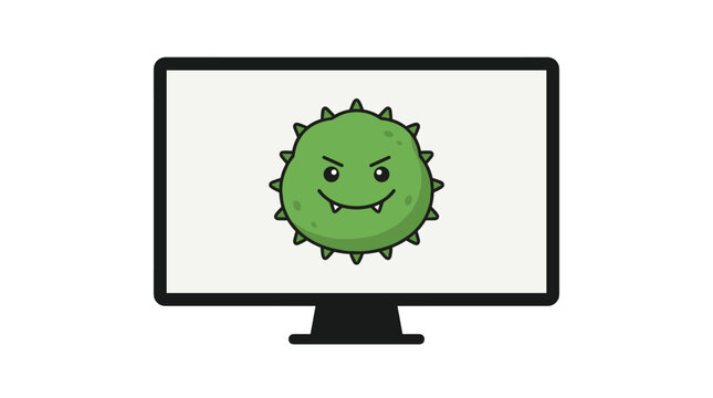 Green Cartoon Virus On Screen Vector