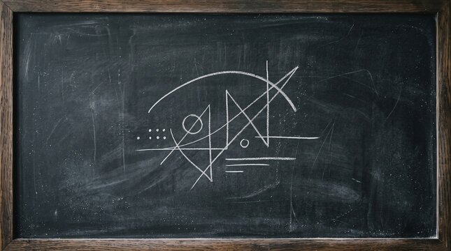 Handwritten geometric abstract chalk sketches on black school chalkboard with chalkboard geometry abstract mathematics blackboard