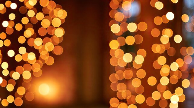 Softly blurred glowing festive golden lights create a warm, magical ambiance
