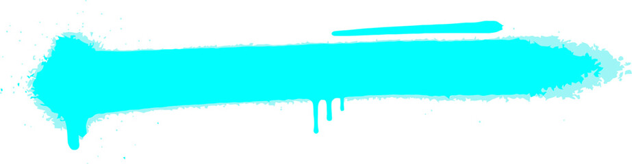 Fototapeta premium Cyan spray paint stroke with realistic drip effect, vibrant turquoise graffiti splatter vector, bright blue aerosol paint smear for urban street art design