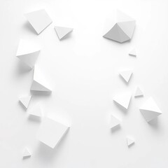 Obraz premium Geometric shapes in shades of white and grey, floating on a light silver background, geometric, white