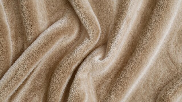 Close-up of beige fabric with soft, plush texture and gentle folds.