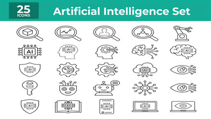 Fototapeta premium Collection of TwentyFive Artificial Intelligence Concept Icons with Transparent Background for Digital Design Projects