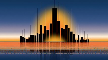 Fototapeta premium Abstract cityscape at sunrise or sunset with vibrant colors and reflections