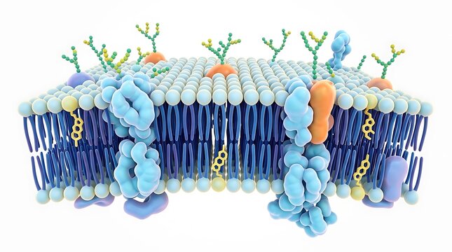 Fluid mosaic model of a cell membrane showing the lipid bilayer
