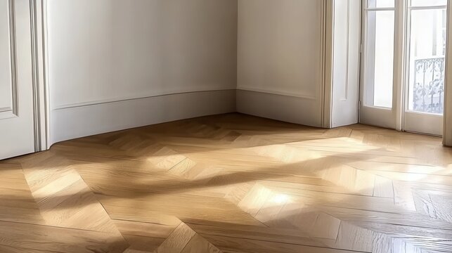 Herringbone wood floor with light patterns