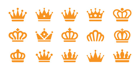 Collection of royal crowns in golden color on transparent background vector illustration. © Kamil