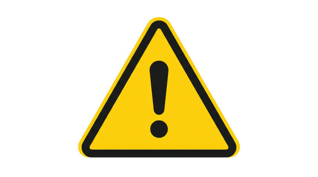 Warning sign with yellow triangle and black exclamation mark indicating caution or alert in various safety or hazard situations isolated on transparent background