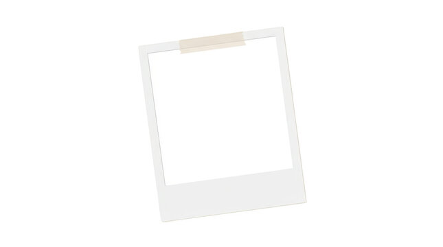 Empty instant photo frame with a white border, tilted slightly, isolated on transparent background for creative display or decoration