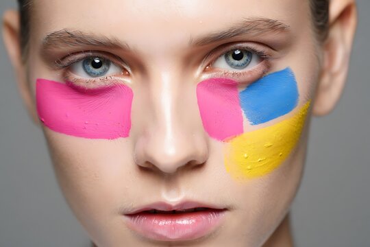 Person with colorful abstract face paint
