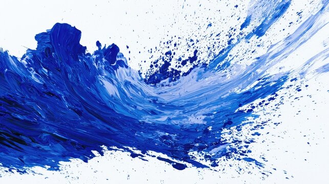 Abstract explosion of vibrant blue paint splashes and brushstrokes
