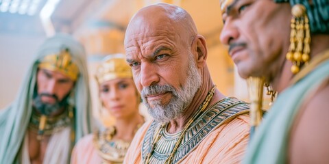 Obraz premium Ancient military leader in traditional armor standing among warriors, symbolizing courage, leadership, historical warfare, cultural heritage, strength, and authentic medieval history.