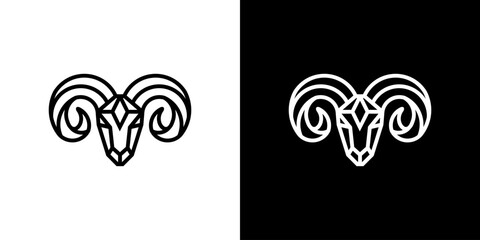 Geometric ram head logo icon set in black and white line art style © irfan