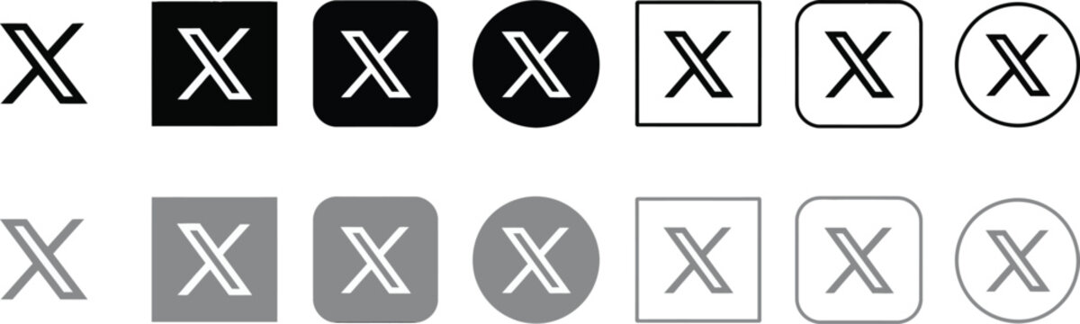 X Twitter Social Media Logo Icon Set in Black and Gray Vector Shape Variations