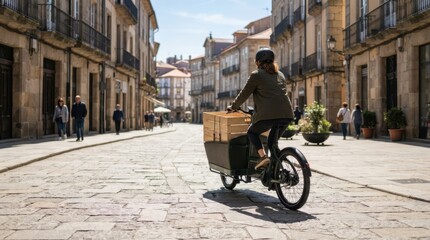 Fototapeta premium Cargo Bike Rider in European Lane