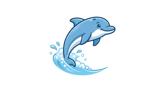 Cute cartoon dolphin jumping out of the water isolated on transparent background
