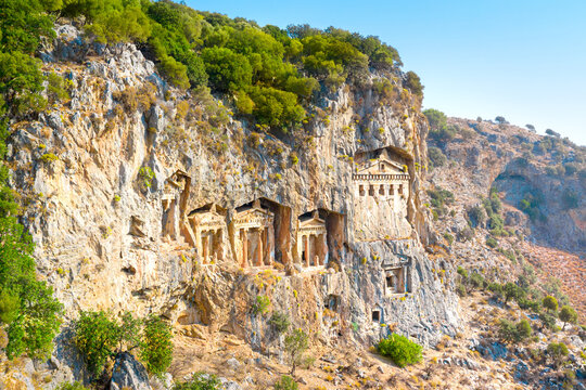 Famous Lycian Tombs of ancient Caunos town, Dalyan, Turkey