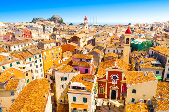 Panoramic view of Kerkyra, capital of Corfu island, Greece
