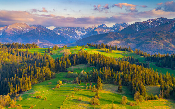 Mountain landscape in the Pieniny National Park at the foot of the Tatra Mountains. Pieniny Park is located on the border of Poland and Slovakia
