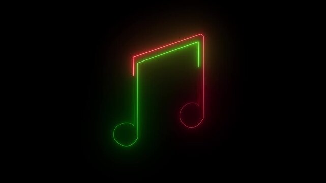 Neon pink glowing musical note symbol animated loop music audio sound radio icon. Glow neon line audio music player icon animation
