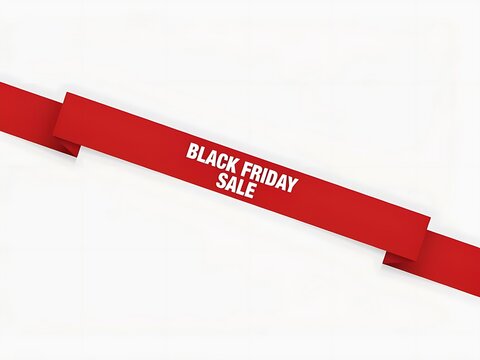 Black Friday sale banner with bold white text on red ribbon isolated on transparent background for promotional marketing campaigns and seasonal discounts in retail advertising