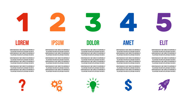 5 steps column diagram inforgaphic, report or presentation vector template, business process or timeline illustration