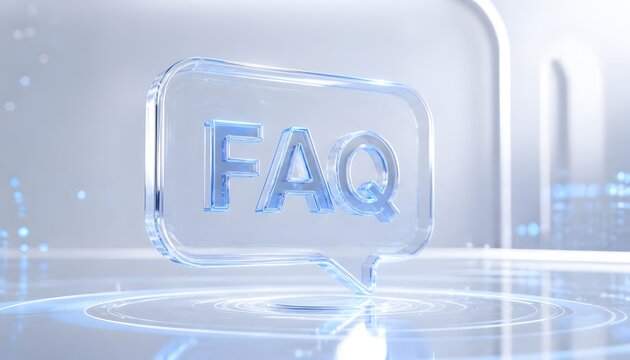 Elegant FAQ icon inside transparent glass speech bubble