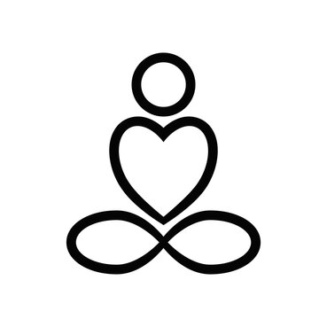 meditation relaxation pose silhouette, mental health outline icon, well-being or wellness symbol, yoga club logotype template