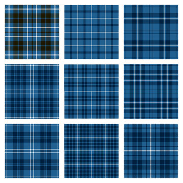 blue tartan denim seamless checkered vector pattern collection