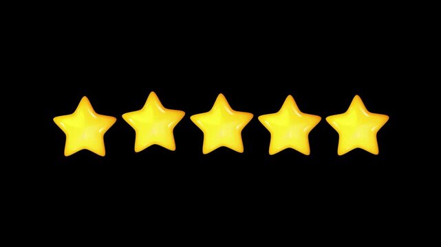 Five Gold Star Rating Animation for Customer Review on Black Background