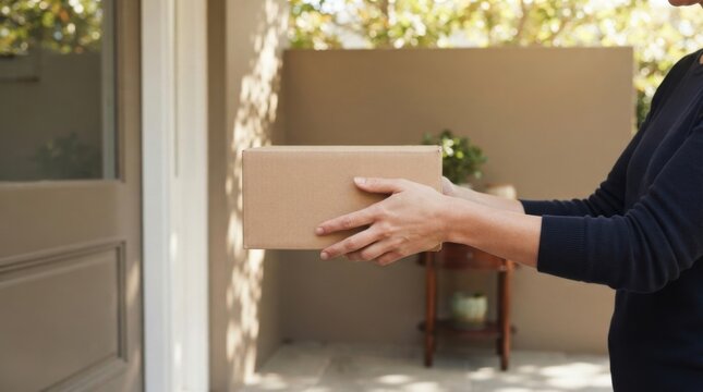 Courier Delivering a Blank Parcel with Natural Hands