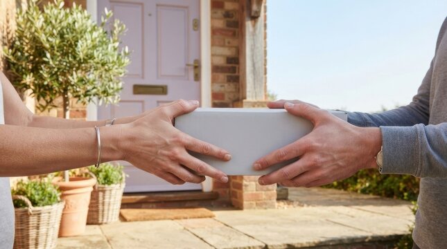 Delivery Package Exchange on Shaded Porch