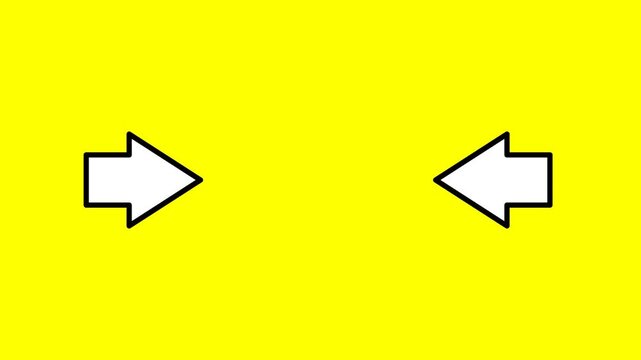 Repeating animation of 2 arrows to the center. animated video of an arrow pointing to the center moving on a yellow background.