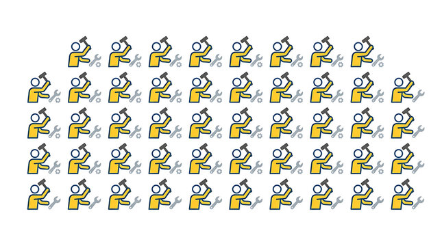 Pixelated Stick Figures Depicting Diverse Actions and Professions in a Grid Layout