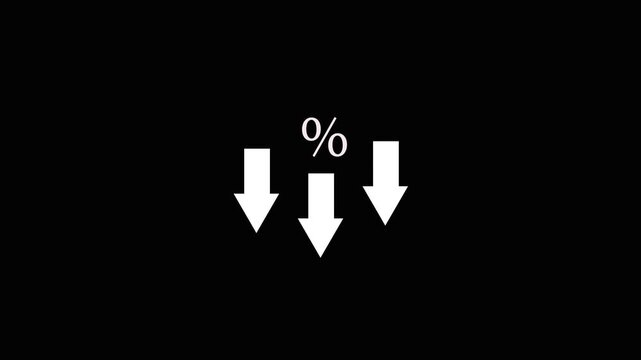 Animated arrow pointing down on black background .navigation direction.4k video
