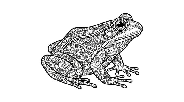 Detailed floral pattern frog for creative coloring.