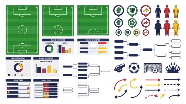 Football Match Statistics Tactics and Tournament Infographic Set