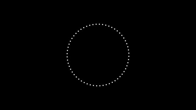 Line dot circle frame animation.  Rectangular doodle scribble element motion graphic on black background.