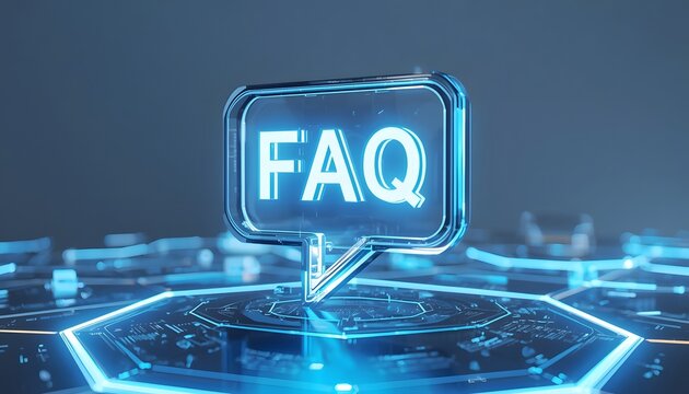 Glowing FAQ icon floating above a futuristic platform