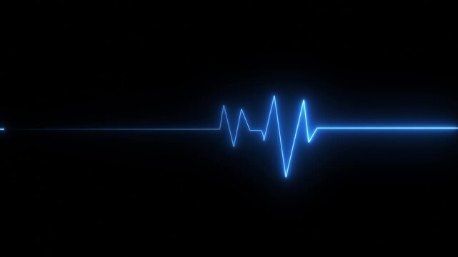 Neon ecg line animation video on black background. Heart beat. Electrocardiogram. One pulse line. ECG heartbeat monitor, ECG monitor, Heart beating and pumping, medical abstract animation.