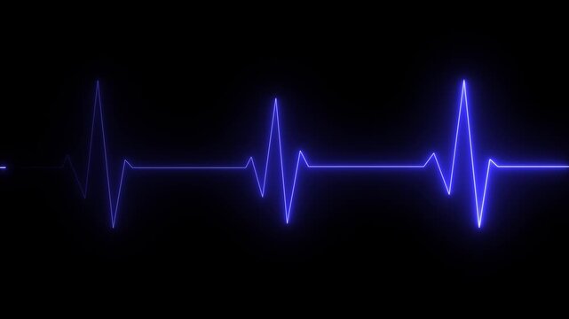 Neon ecg line animation video on black background. Heart beat. Electrocardiogram. One pulse line. ECG heartbeat monitor, ECG monitor, Heart beating and pumping, medical abstract animation.