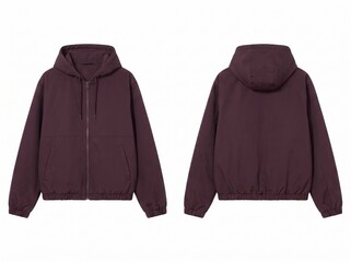 Maroon Zip-Up Hooded Jacket Front and Back View Mockup, Burgundy Hoodie Template Isolated on White Background © holycityprinting