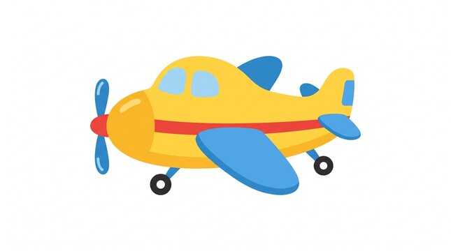 Cute Yellow Cartoon Toy Airplane Illustration Isolated on White