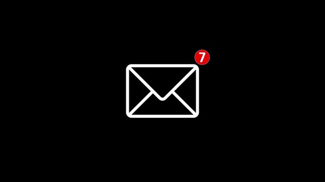 New email notification alert animation. A person receiving new message notification on their smartphone. digital envelope icon with a red alert symbol incoming email on a black background