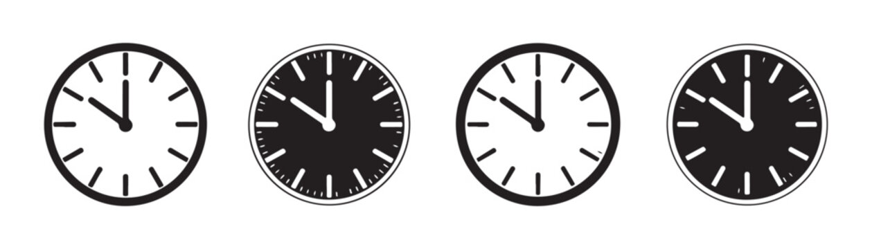 Minimalist round wall clock face design templates showing time for office and school decoration.